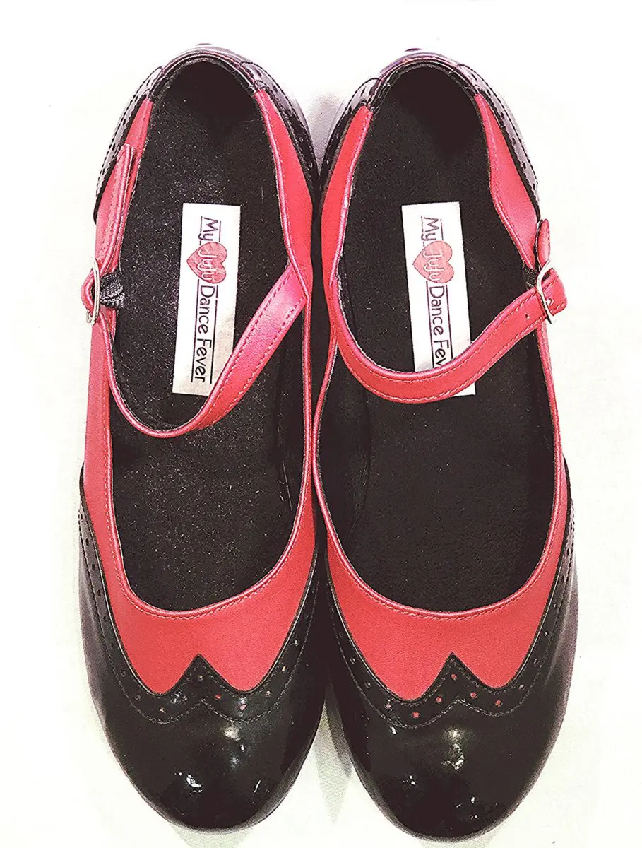 2083BR - Ladies Vintage inspired Leather Dance Shoe in Black and Red - Image 4