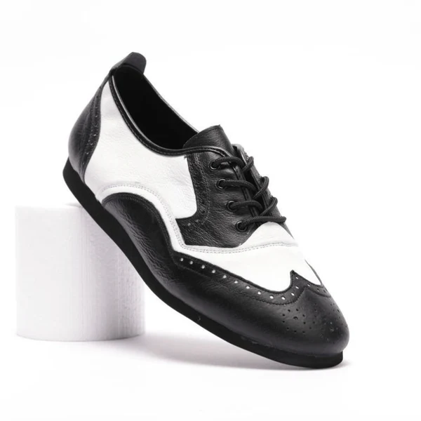 7817BW-1 - Men's Laceup's In Black and White Leather, With Dual Pivot Spin Spots