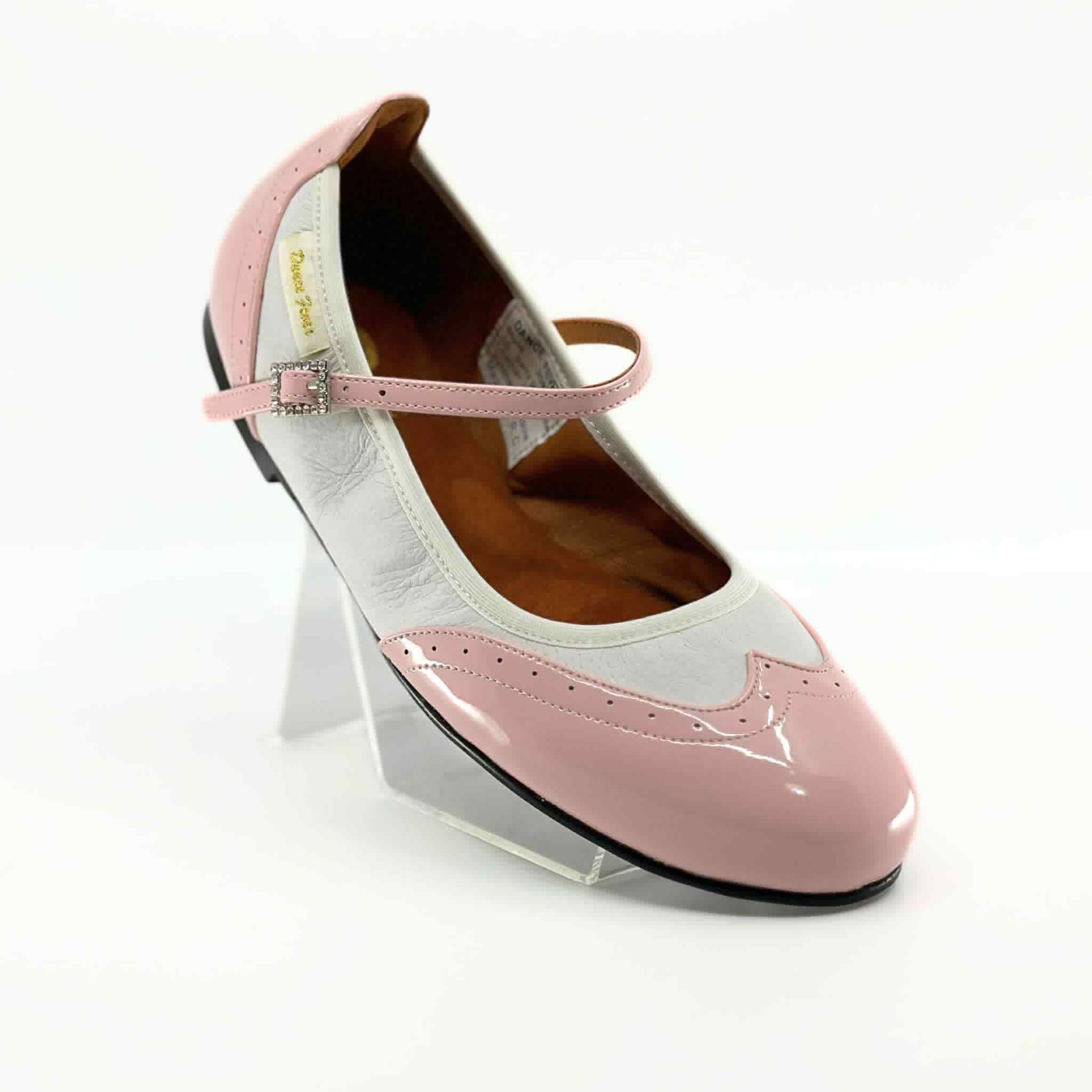 2083PW - Ladies, Mary Jane In Baby Pink Patent and White Leather